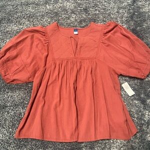 Old Navy Rust Puff Sleeve Peasant Top, S, NEW